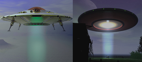 two ufo photos with light beams